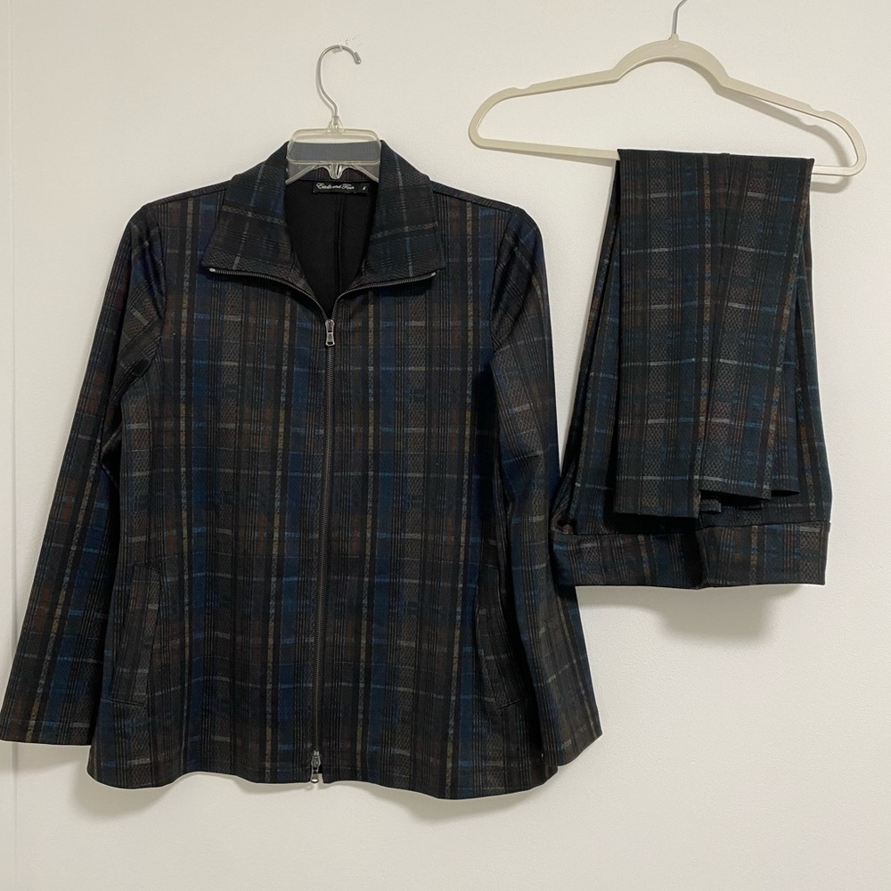 Estelle and Finn Plaid Zip-Up Jacket and Pants Set